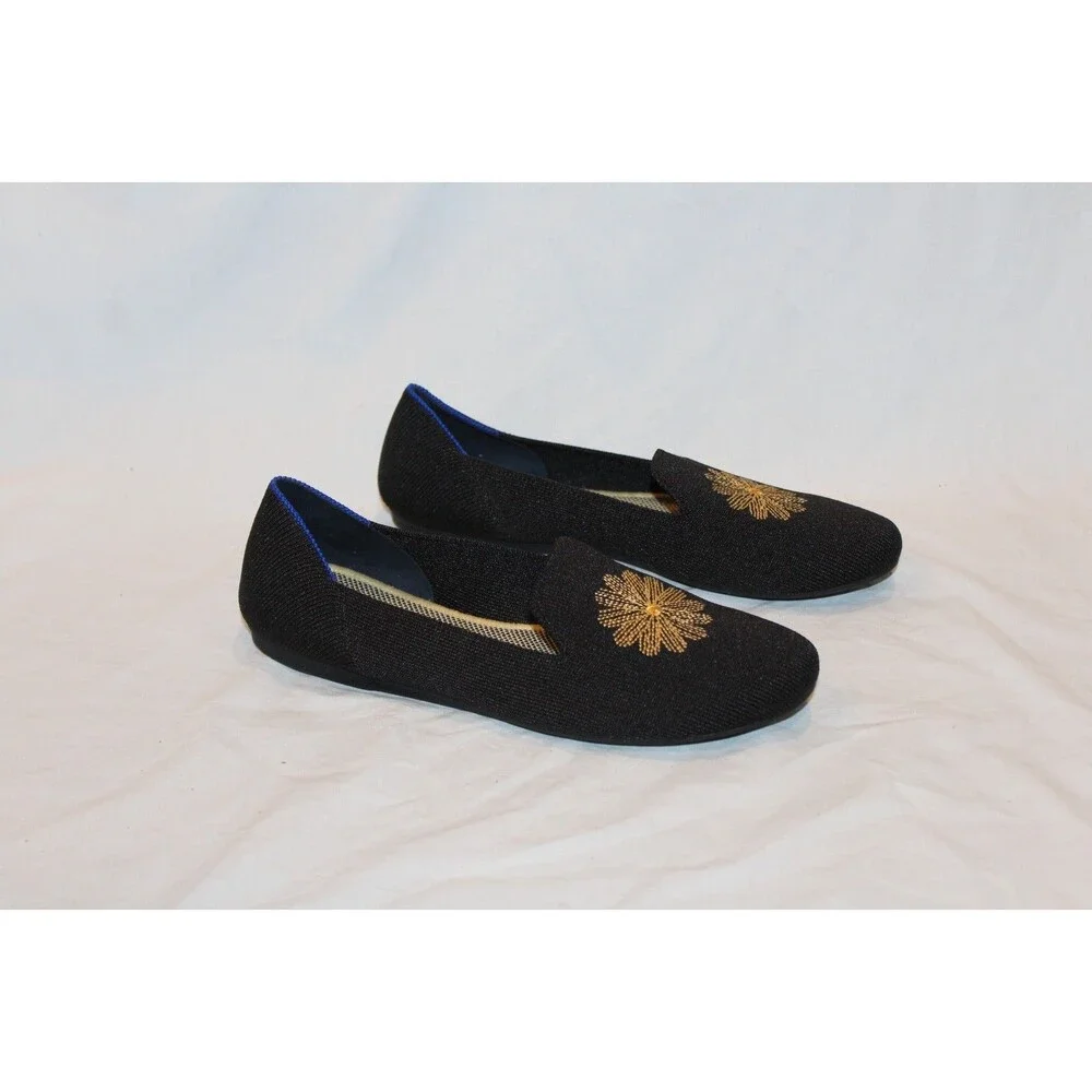 Rothy’s Limited Edition Holiday Golden Sunburst Loafer Flats Black Gold Size 7.5